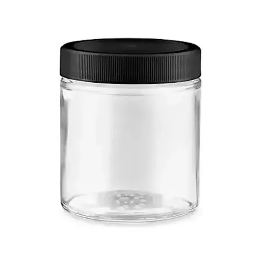 ब्लॅक स्क्रू लिडसह 4oz क्लिअर ग्लास स्टोरेज जार ब्लॅक स्क्रू लिडसह 4oz क्लिअर ग्लास स्टोरेज जार