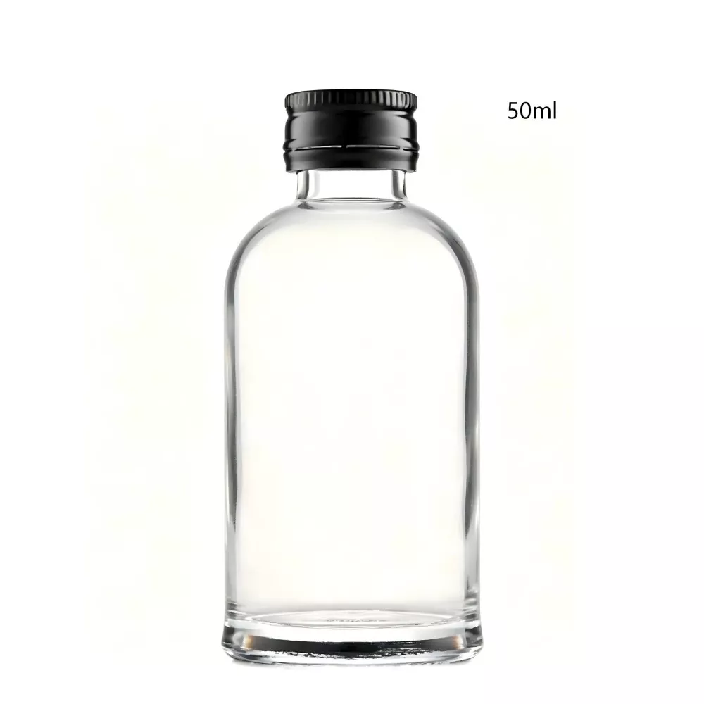 स्क्रू कॅपसह 50ml काचेची गोल आयरिश व्हिस्की बाटली